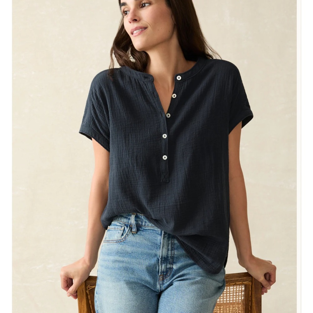 Faherty Dream Cotton Gauze Desmond Top Size Small
